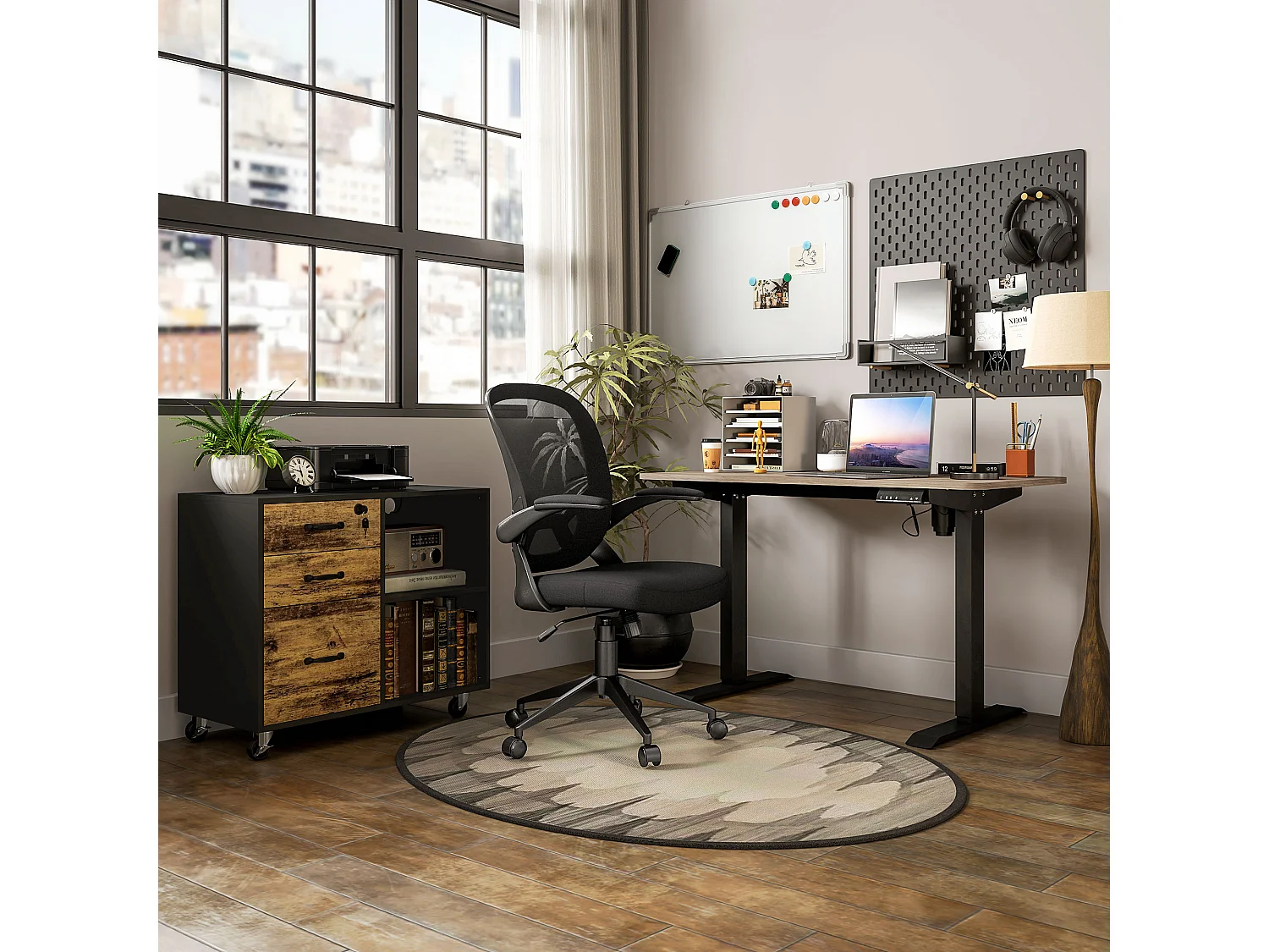 Sedia da ufficio ergonomica girevole e regolabile in tessuto nero