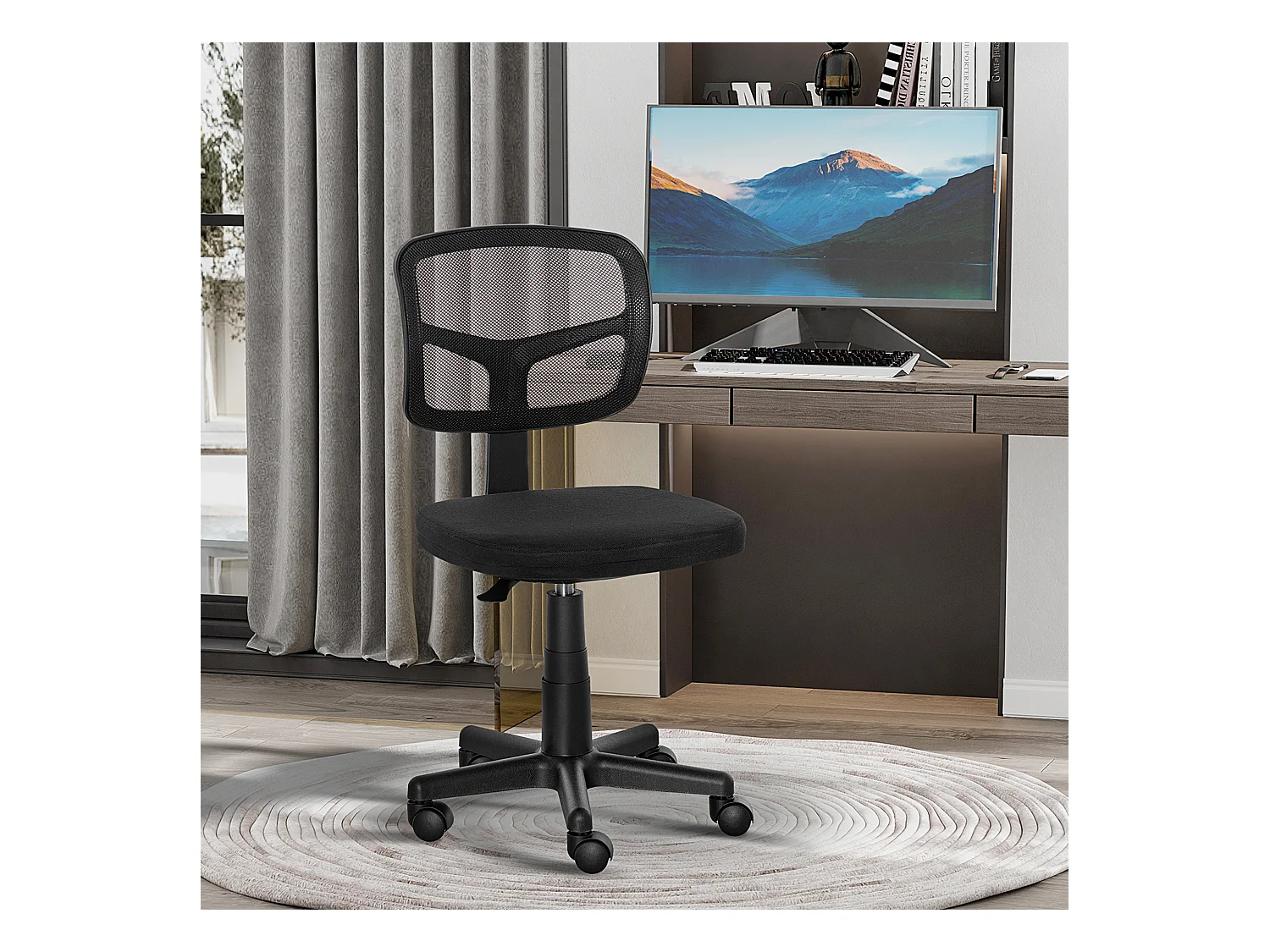 Sedia da ufficio ergonomica senza braccioli regolabile nero