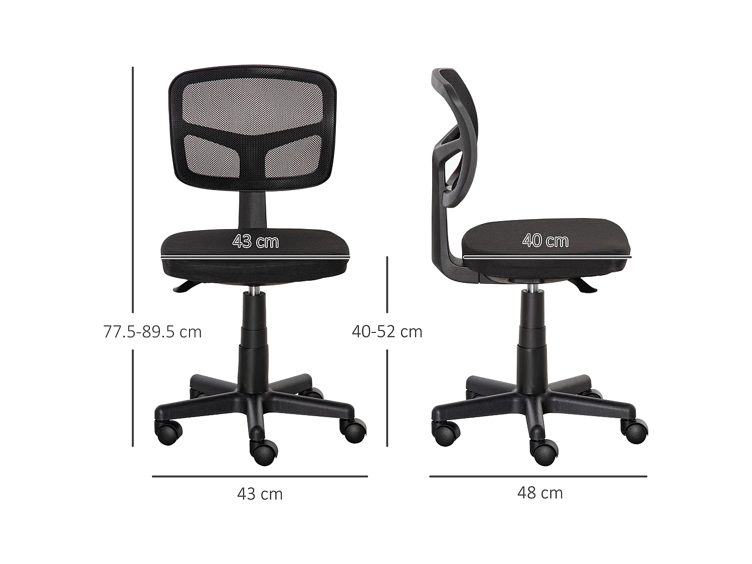 Sedia da ufficio ergonomica senza braccioli regolabile nero