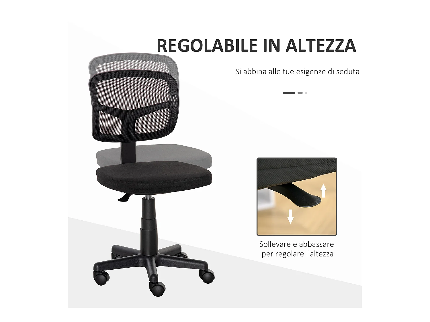 Sedia da ufficio ergonomica senza braccioli regolabile nero