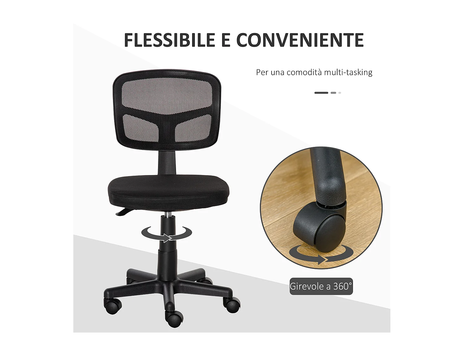Sedia da ufficio ergonomica senza braccioli regolabile nero