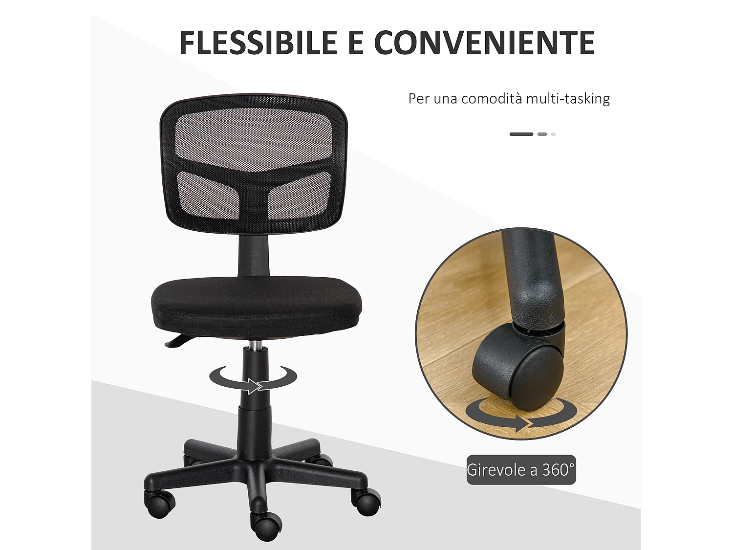 Sedia da ufficio ergonomica senza braccioli regolabile nero