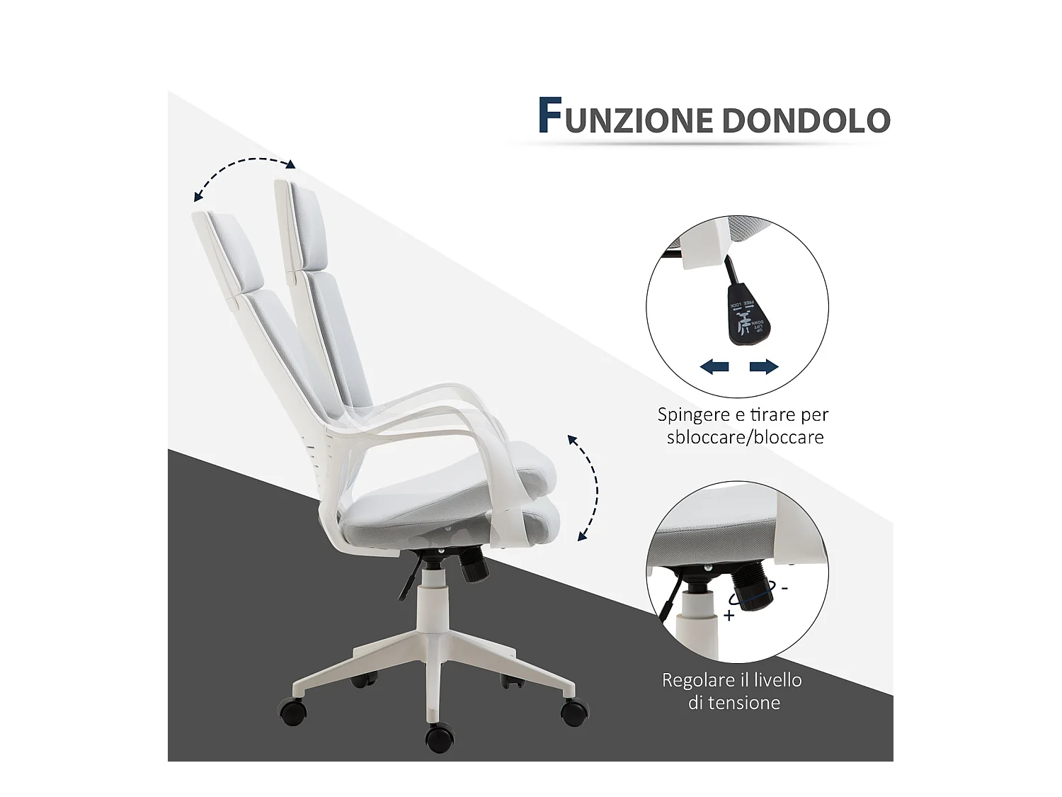 Sedia da ufficio con funzione dondolo in tessuto grigio