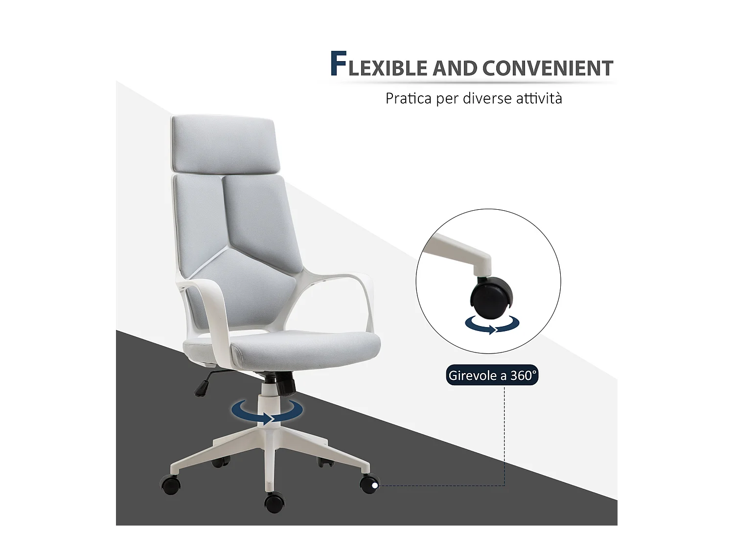 Sedia da ufficio con funzione dondolo in tessuto grigio