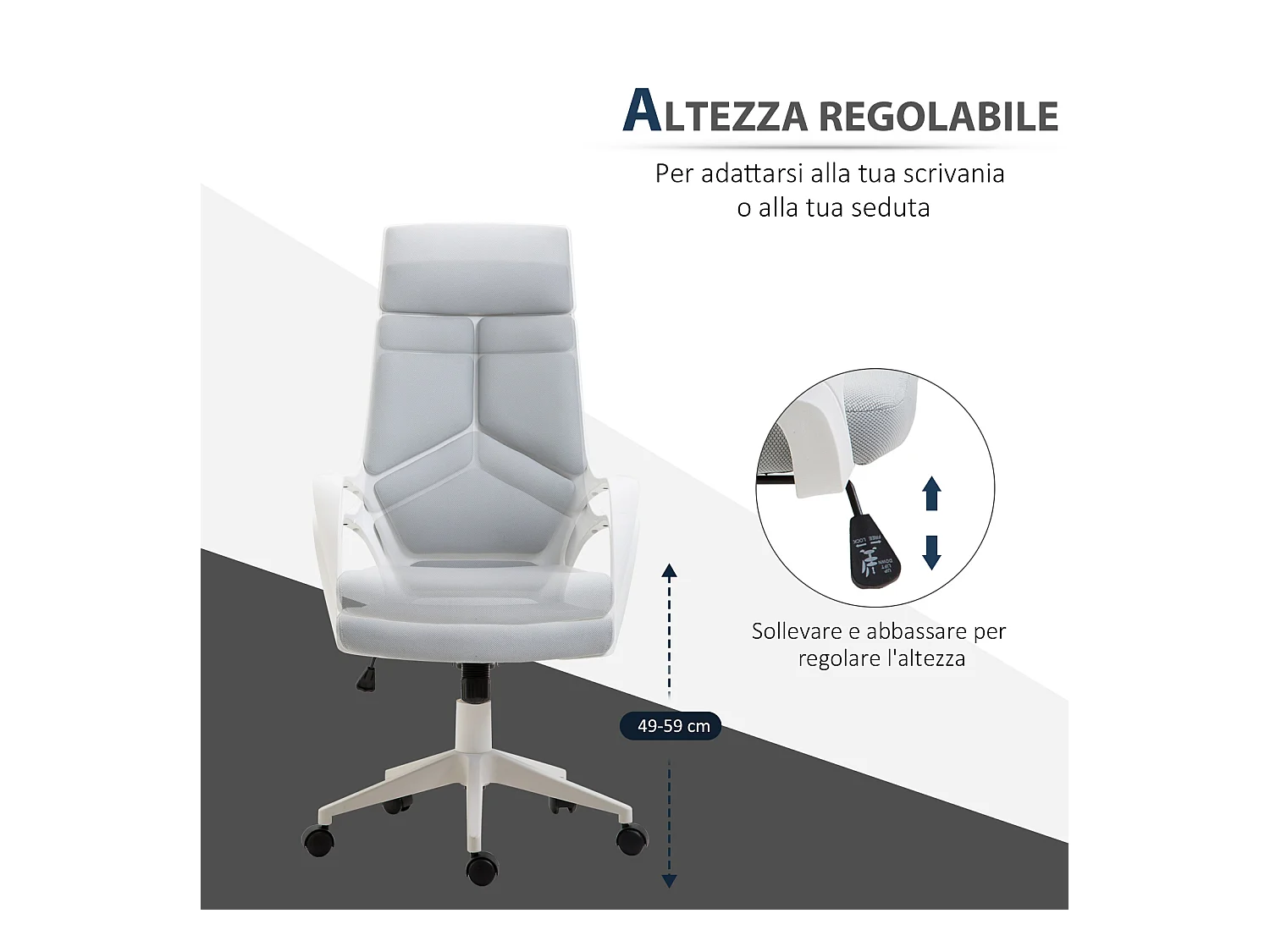 Sedia da ufficio con funzione dondolo in tessuto grigio