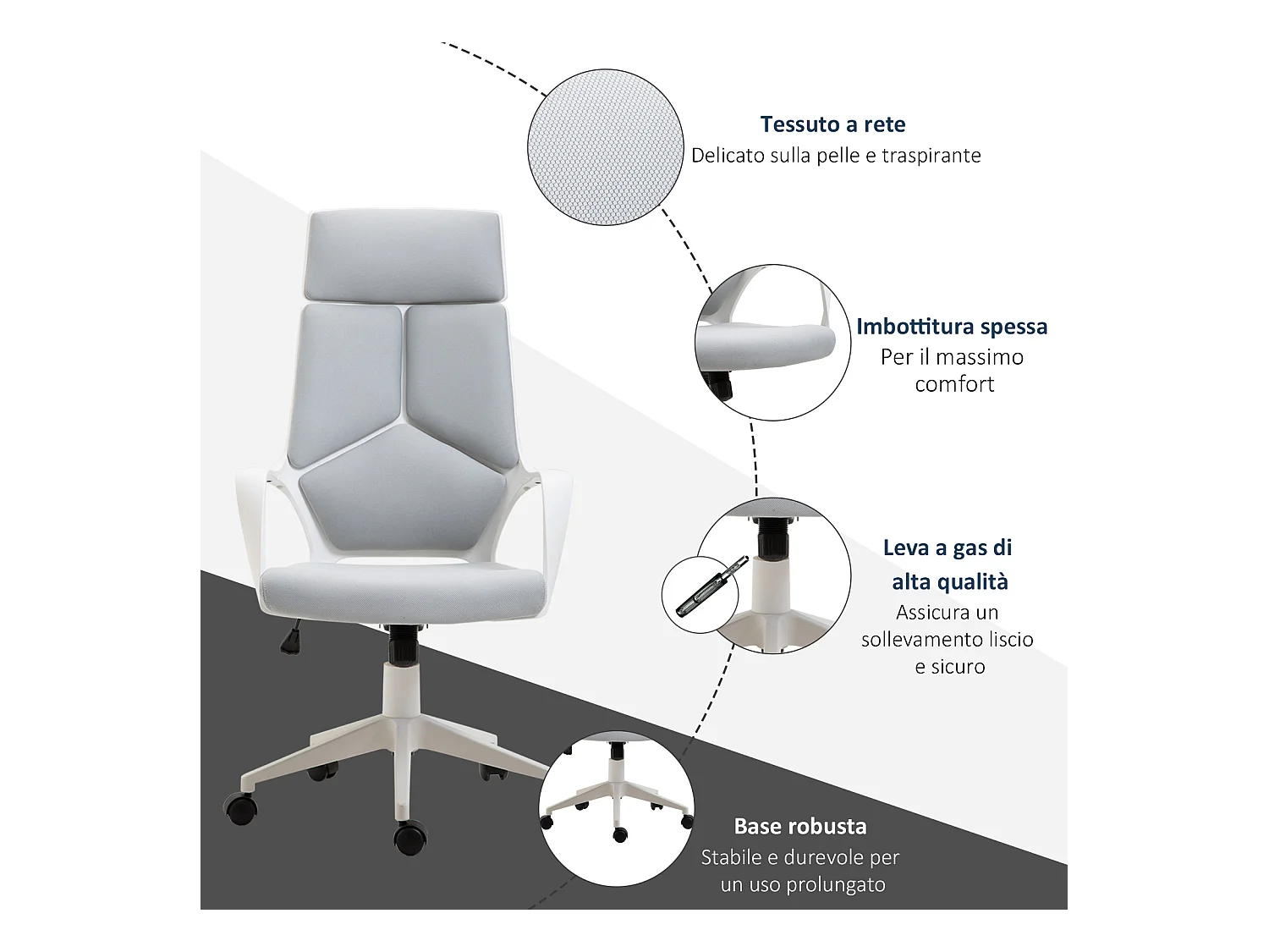 Sedia da ufficio con funzione dondolo in tessuto grigio