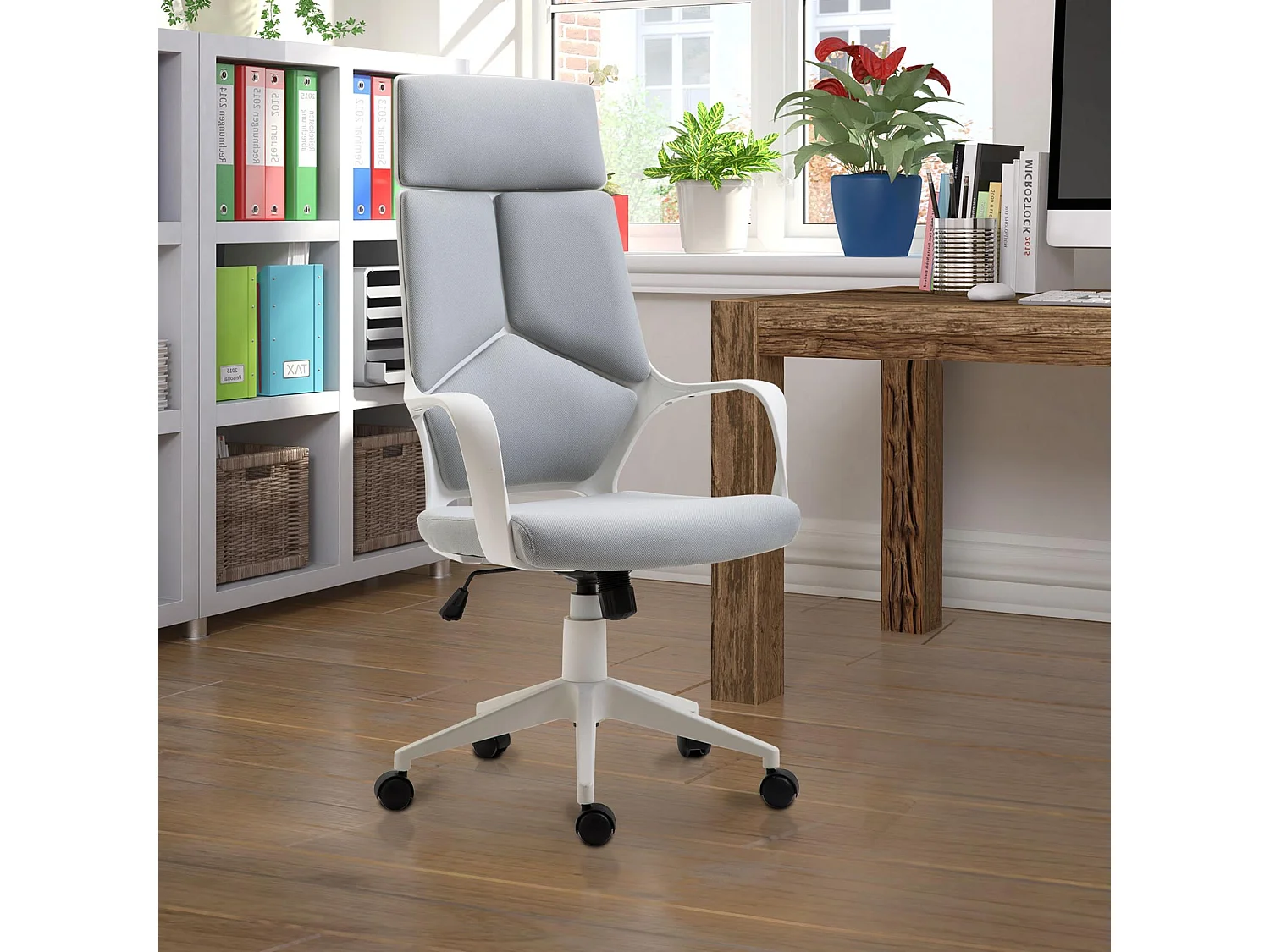 Sedia da ufficio con funzione dondolo in tessuto grigio