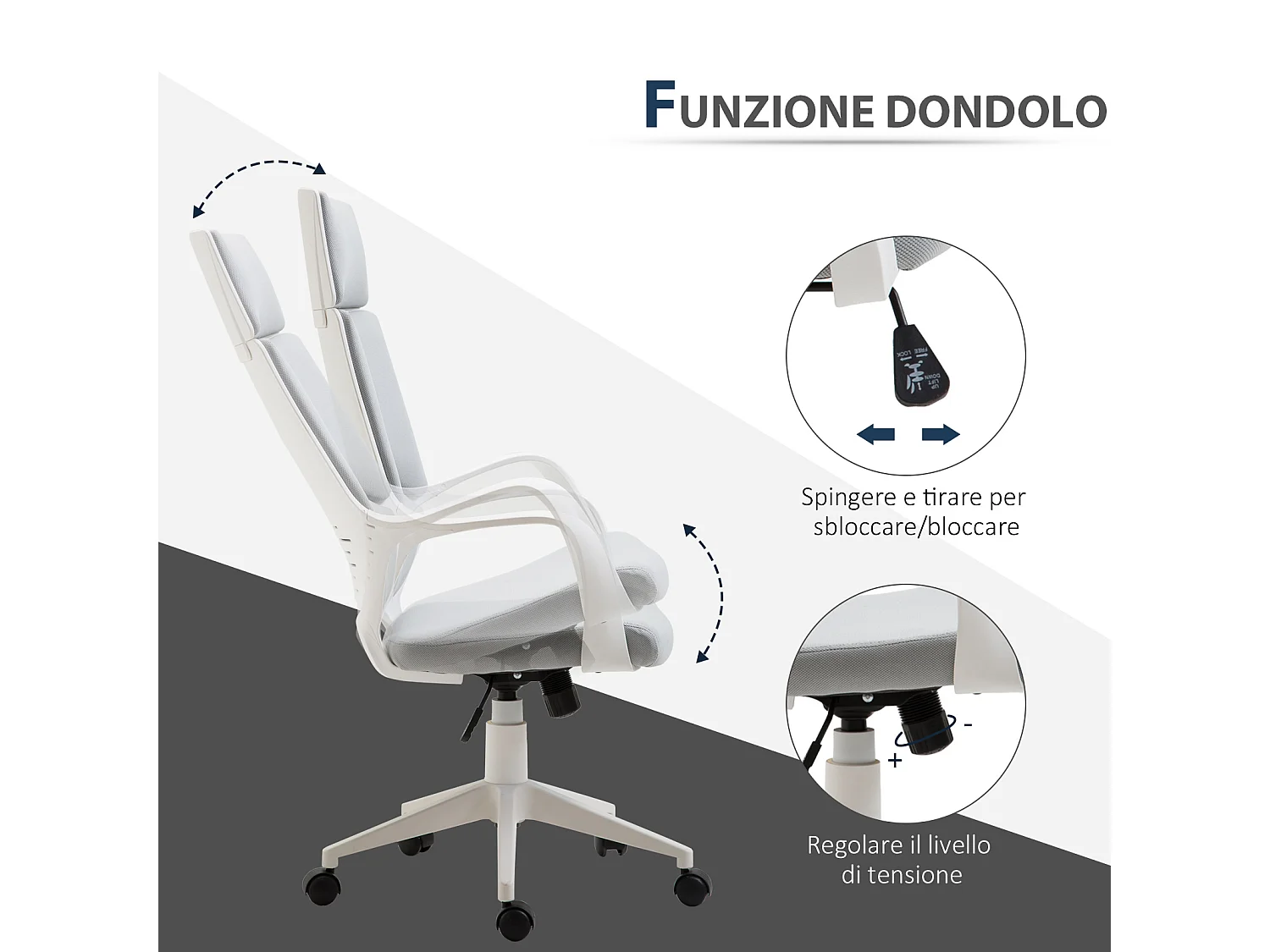 Sedia da ufficio con funzione dondolo in tessuto grigio