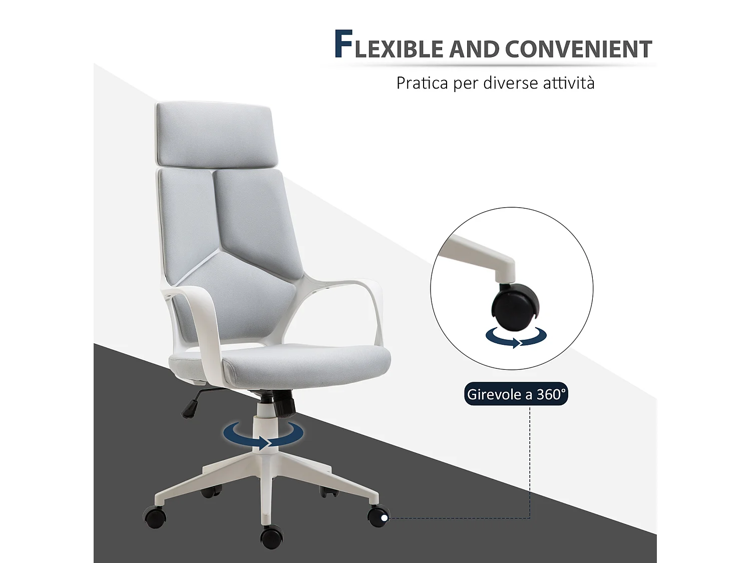 Sedia da ufficio con funzione dondolo in tessuto grigio