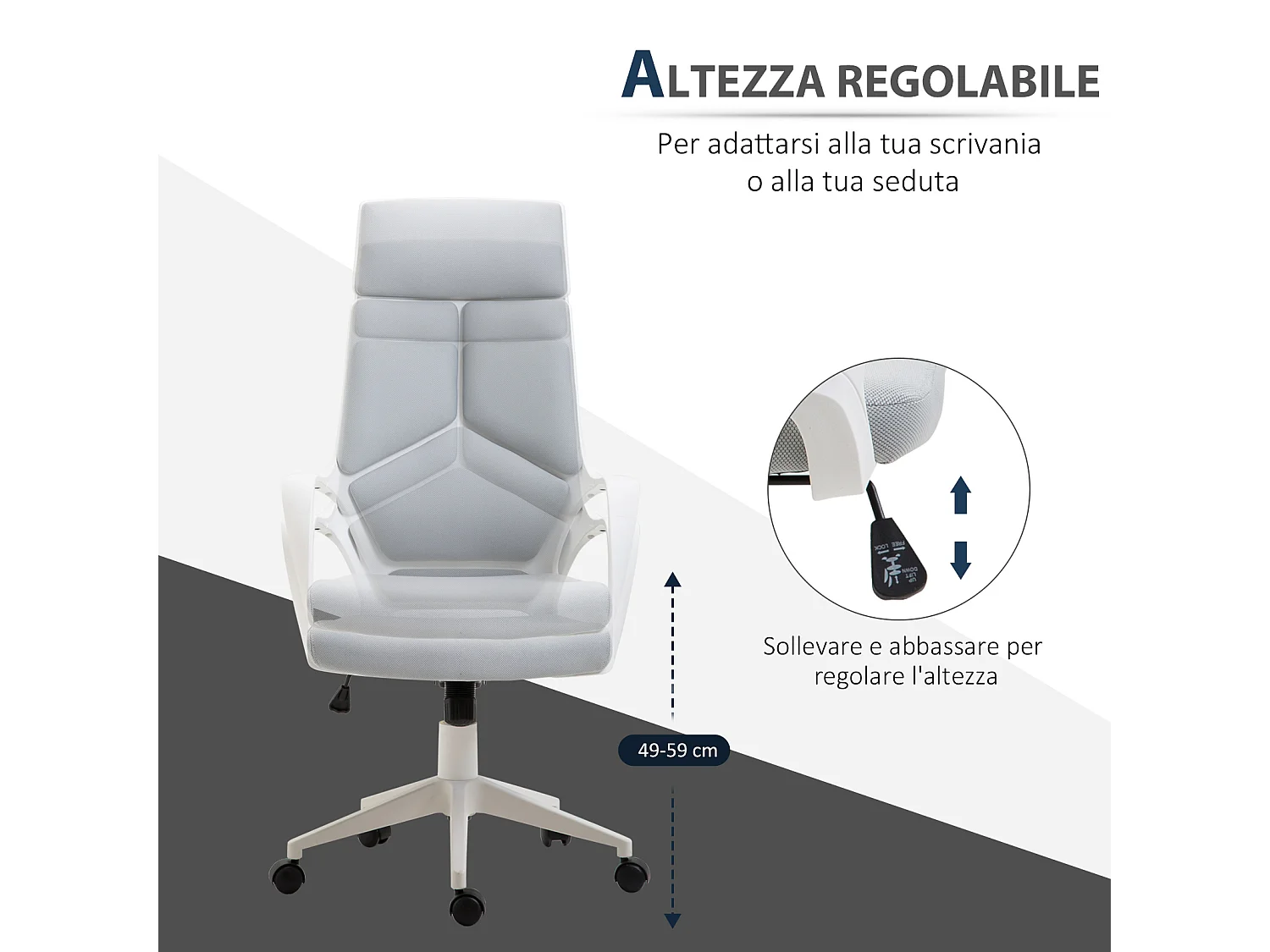 Sedia da ufficio con funzione dondolo in tessuto grigio