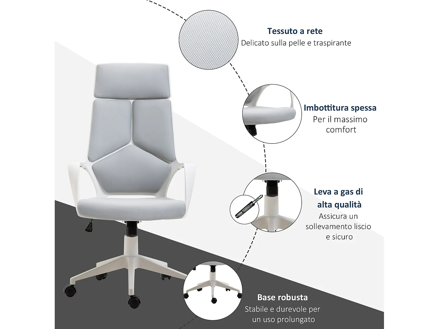 Sedia da ufficio con funzione dondolo in tessuto grigio