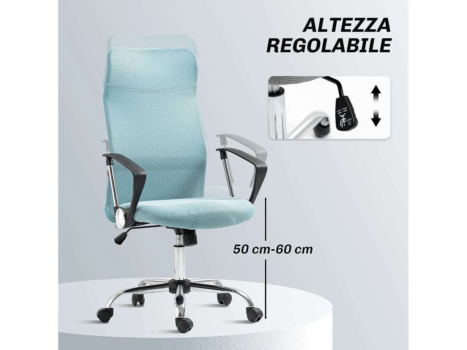 Sedia da ufficio ergonomica regolabile in tessuto a rete verde chiaro