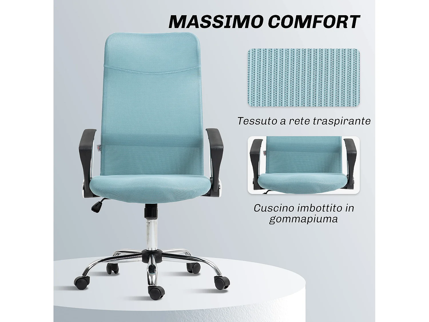 Sedia da ufficio ergonomica regolabile in tessuto a rete verde chiaro