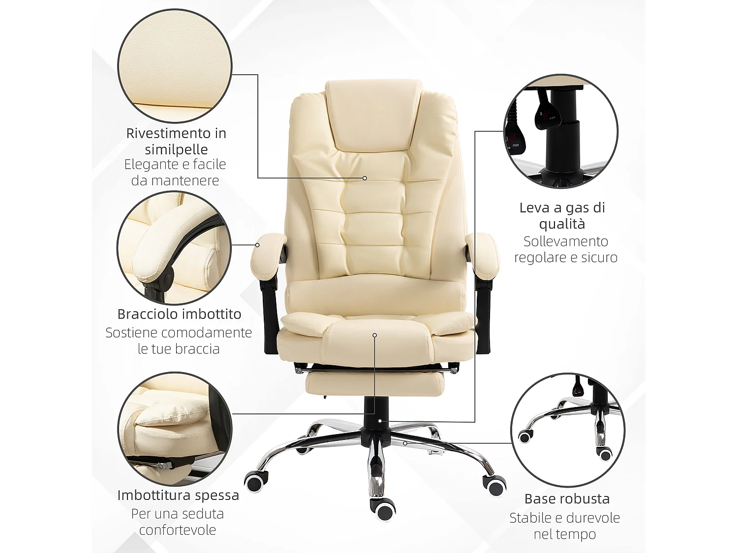 Sedia da ufficio ergonomica e reclinabile con poggiapiedi