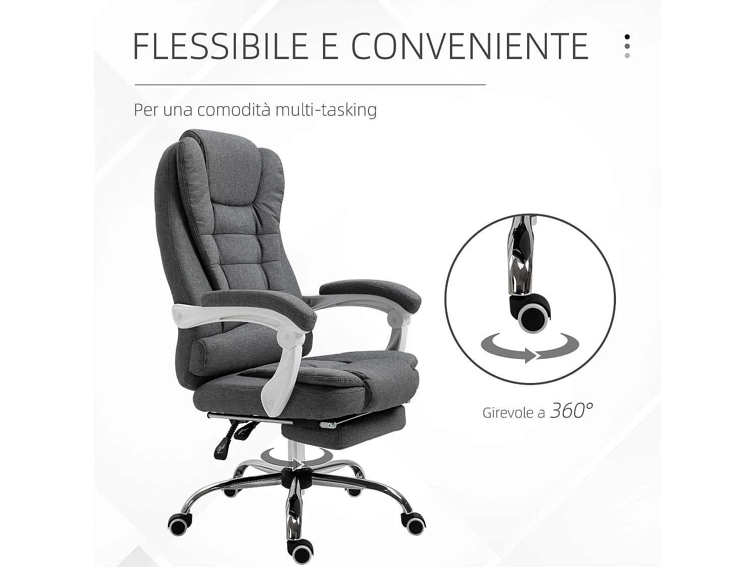 Sedia da ufficio reclinabile con poggiapiedi e schienale alto grigio