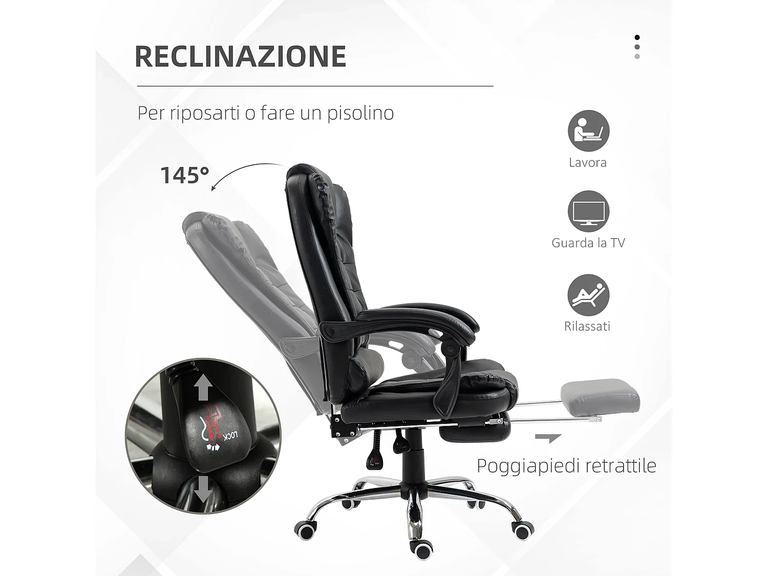 Sedia ergonomica girevole per ufficio e studio in similpelle