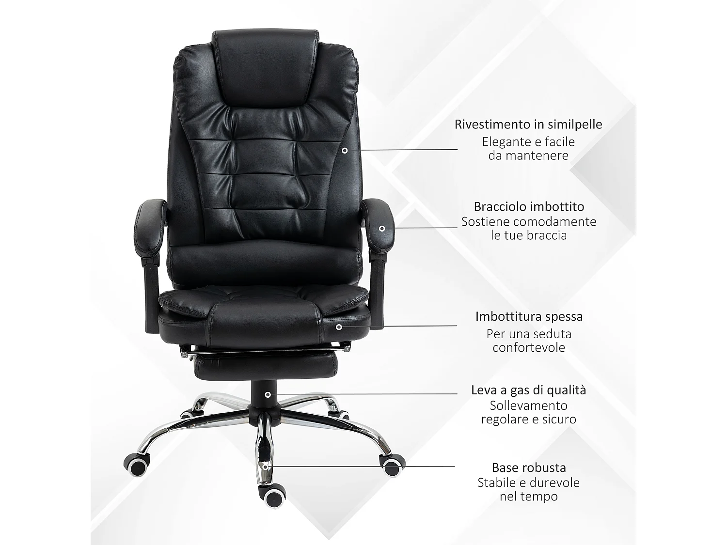 Sedia ergonomica girevole per ufficio e studio in similpelle
