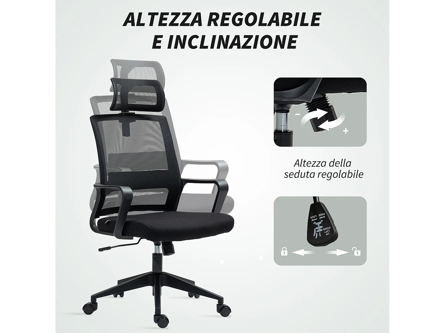 Sedia da ufficio con poggiatesta e altezza regolabili nero