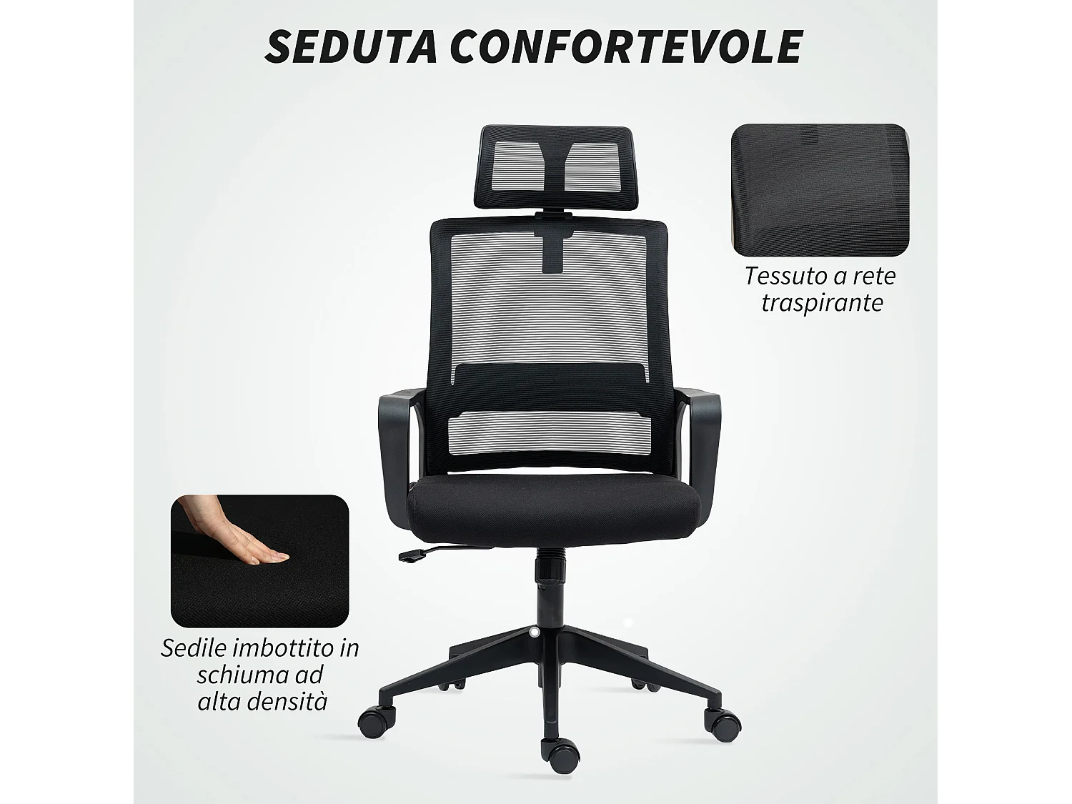 Sedia da ufficio con poggiatesta e altezza regolabili nero