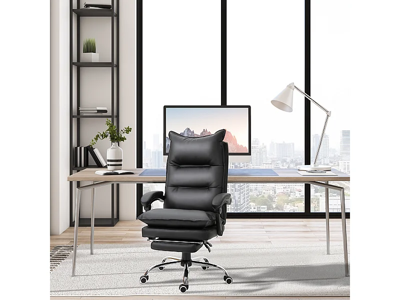 Poltrona da ufficio in similpelle nera altezza regolabile