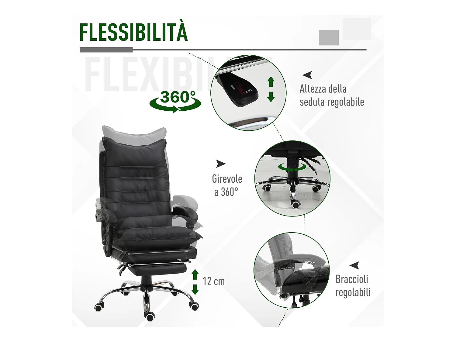 Poltrona da ufficio in similpelle nera altezza regolabile