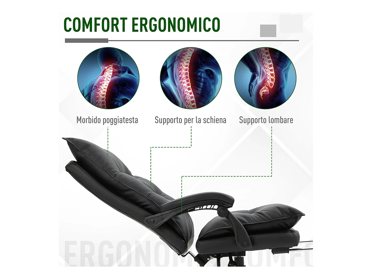 Poltrona da ufficio in similpelle nera altezza regolabile