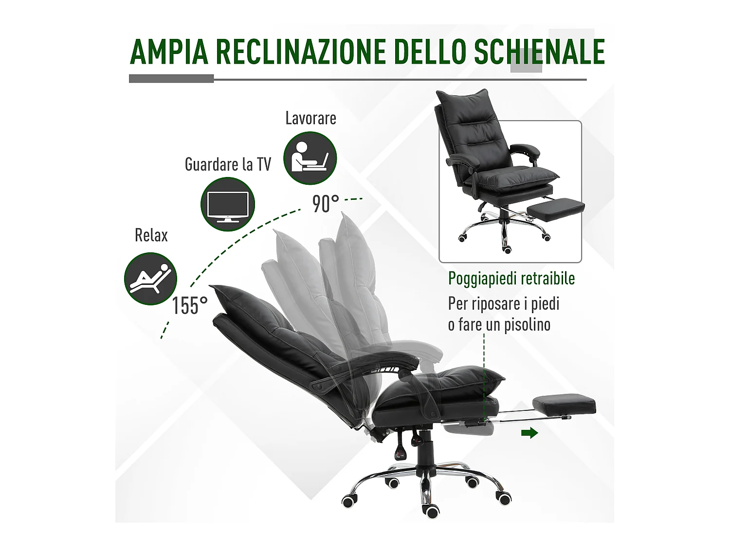 Poltrona da ufficio in similpelle nera altezza regolabile