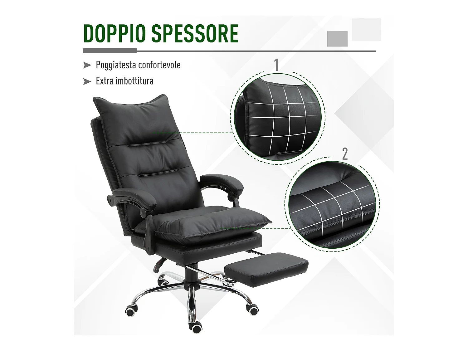 Poltrona da ufficio in similpelle nera altezza regolabile