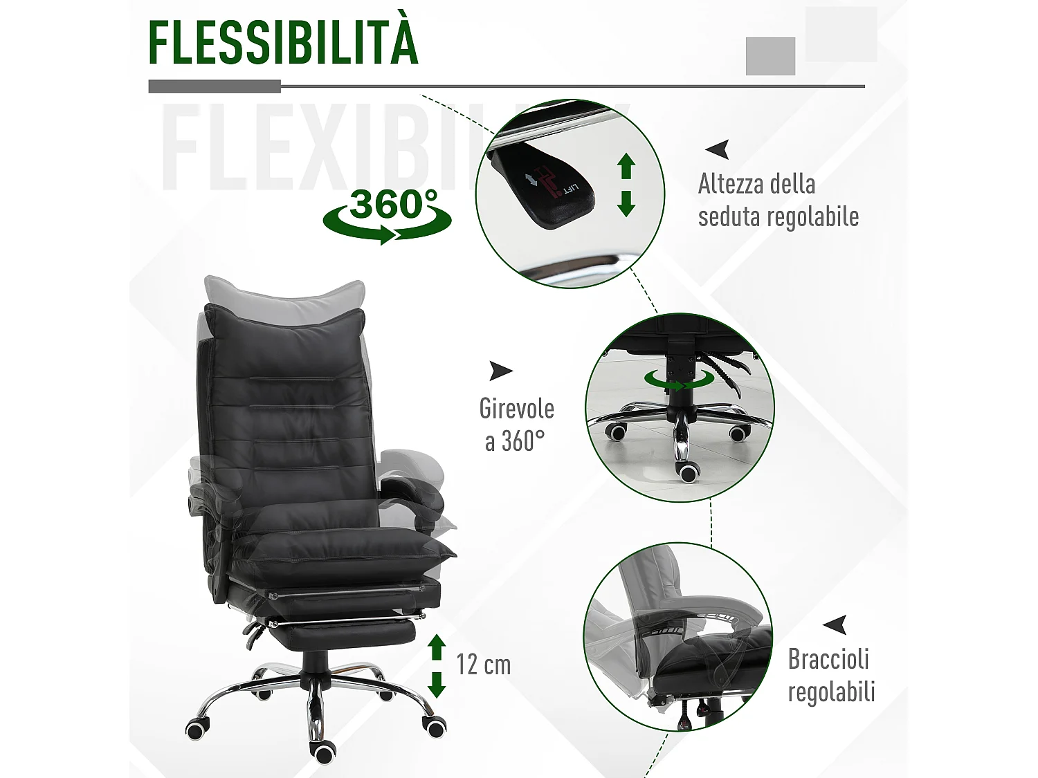 Poltrona da ufficio in similpelle nera altezza regolabile