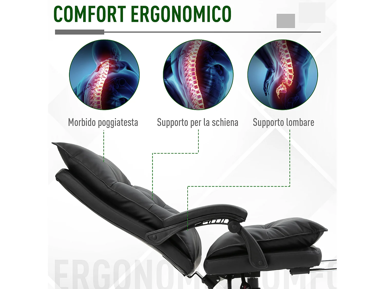 Poltrona da ufficio in similpelle nera altezza regolabile