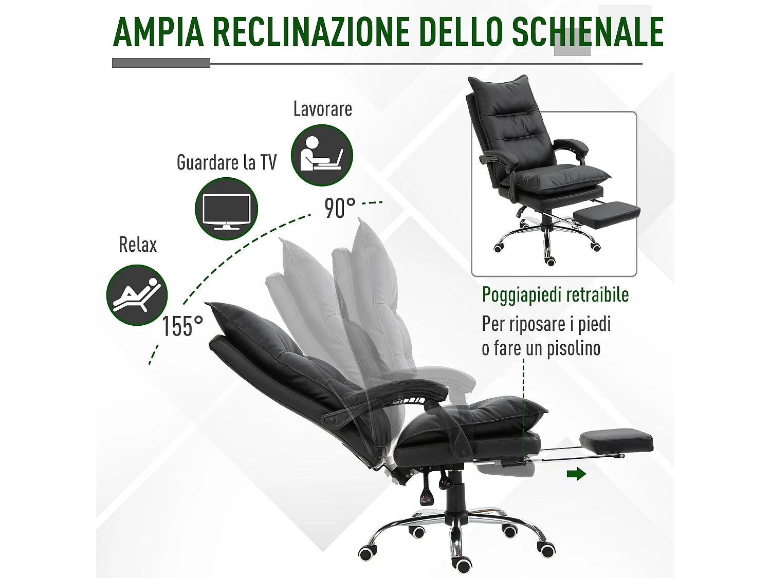 Poltrona da ufficio in similpelle nera altezza regolabile