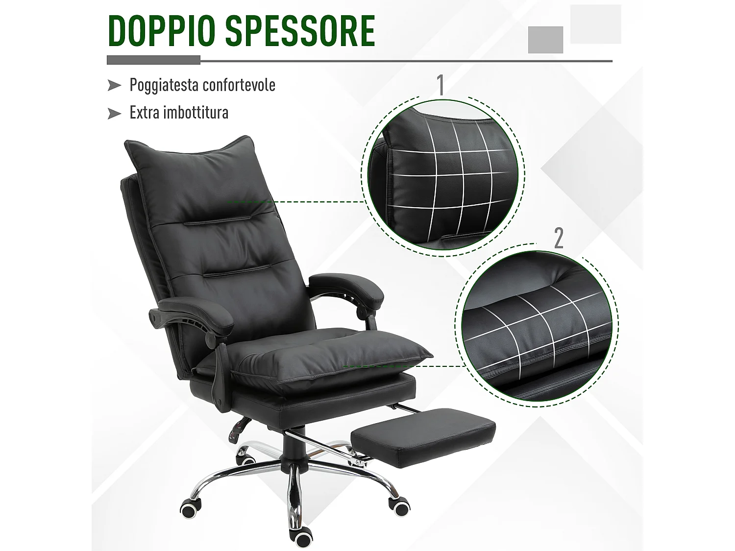 Poltrona da ufficio in similpelle nera altezza regolabile