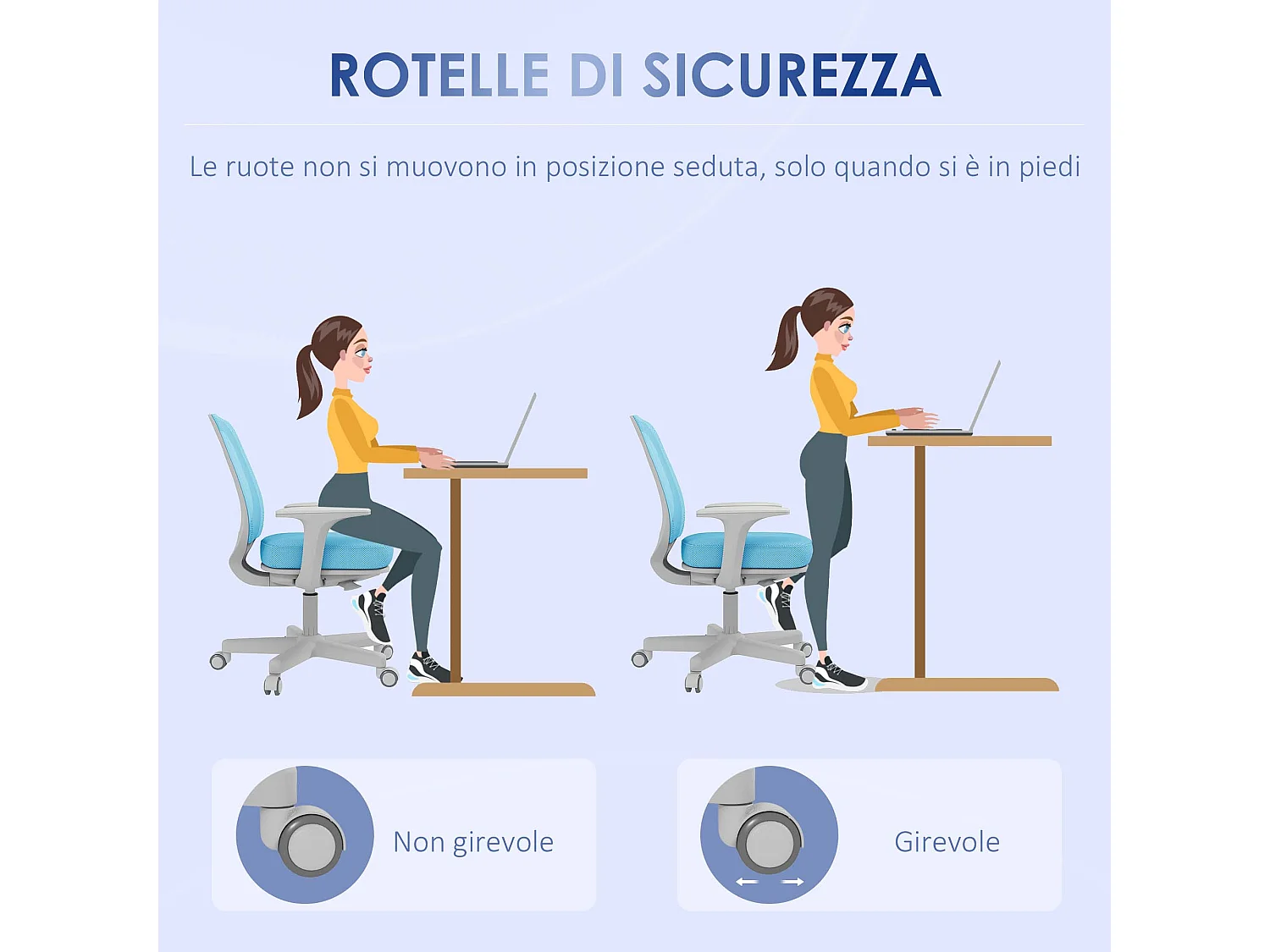 Sedia da ufficio ergonomica ad altezza regolabile azzurra