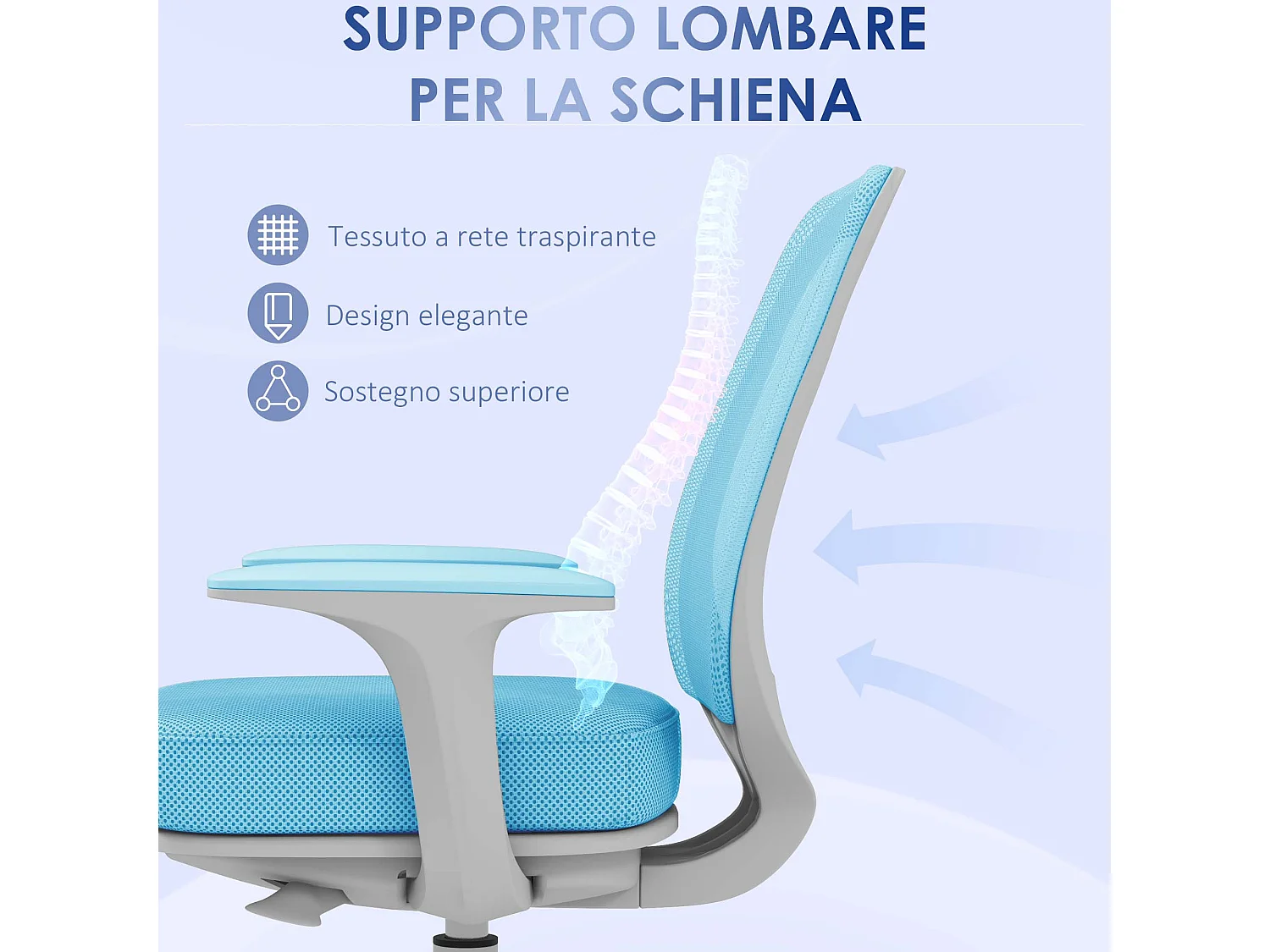 Sedia da ufficio ergonomica ad altezza regolabile azzurra