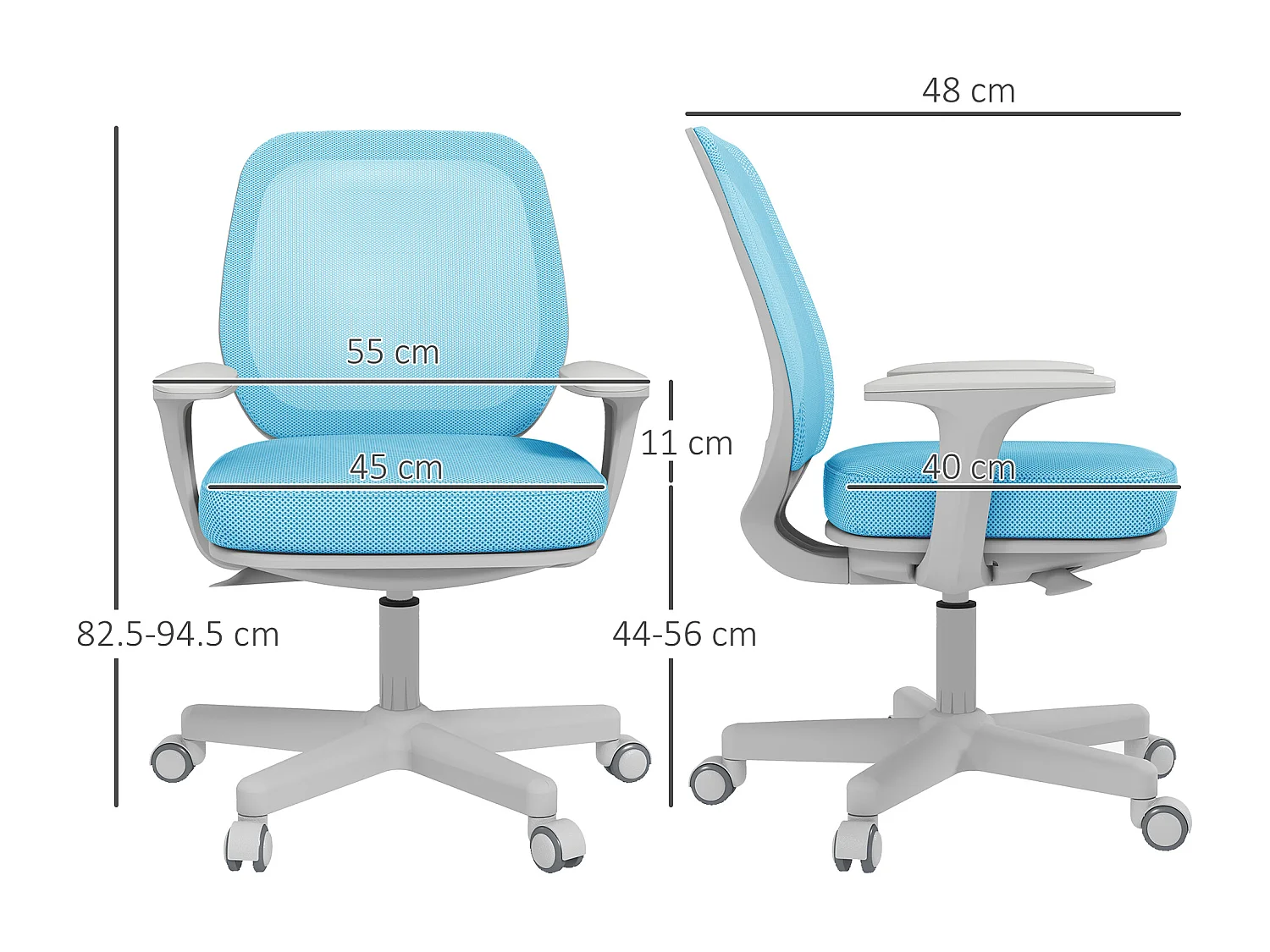 Sedia da ufficio ergonomica ad altezza regolabile azzurra