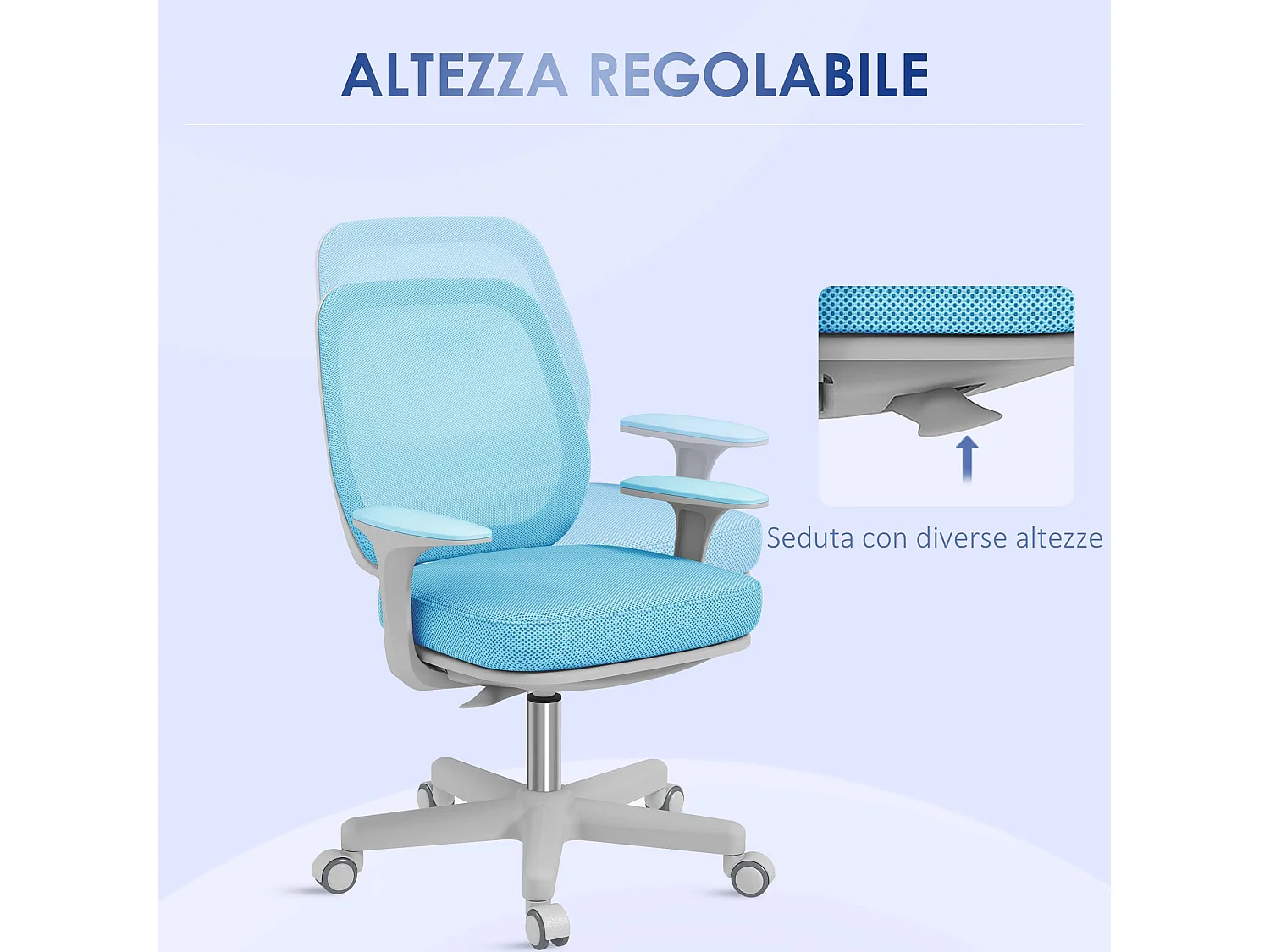 Sedia da ufficio ergonomica ad altezza regolabile azzurra