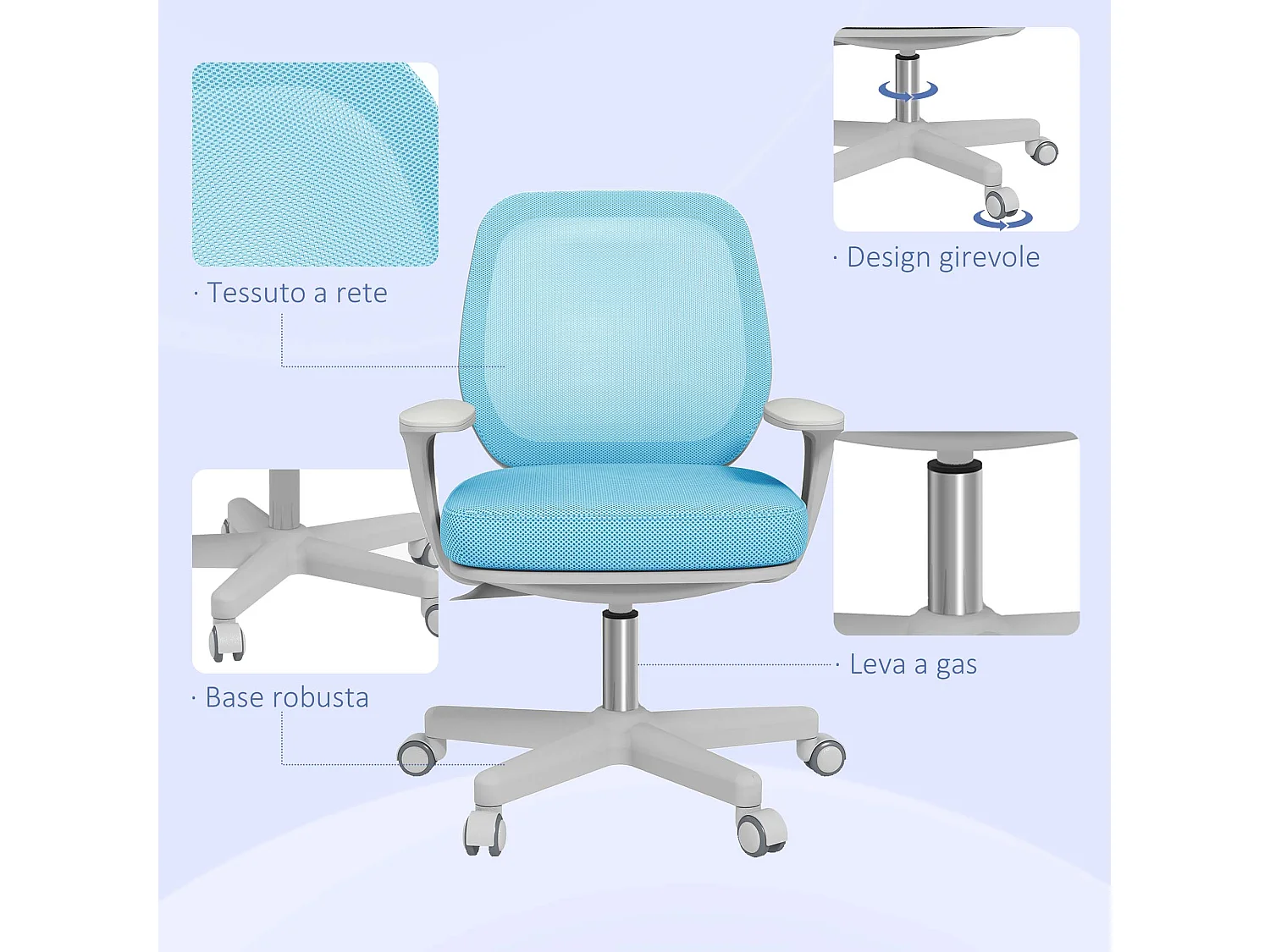 Sedia da ufficio ergonomica ad altezza regolabile azzurra