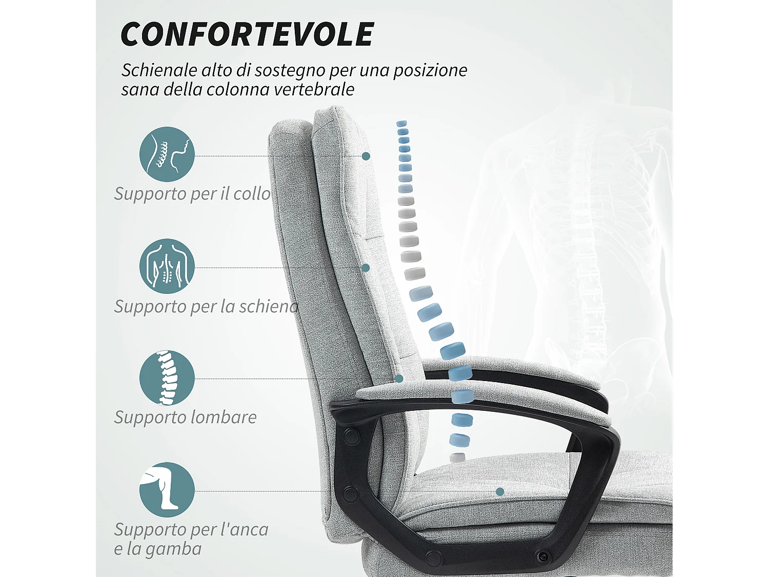 Sedia da ufficio con altezza regolabile e dondolo grigio