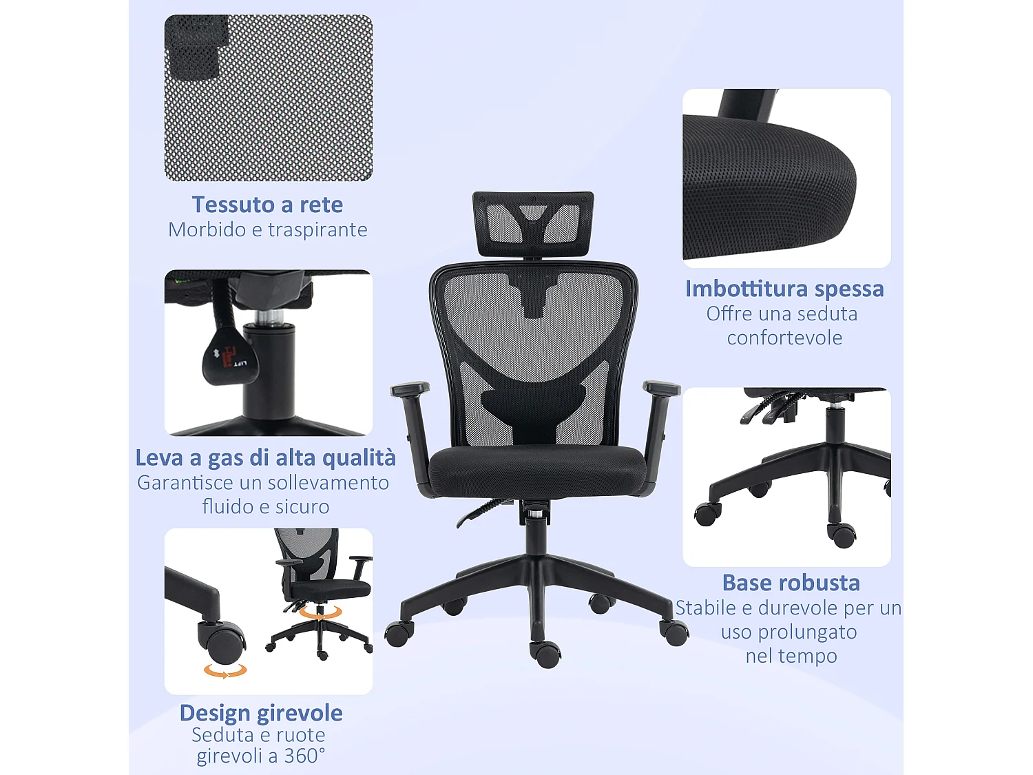 Sedia da ufficio ergonomica con altezza regolabile e supporto lombare