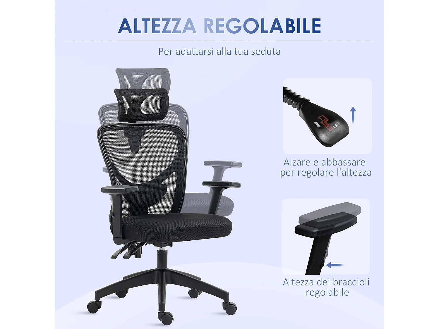 Sedia da ufficio ergonomica con altezza regolabile e supporto lombare