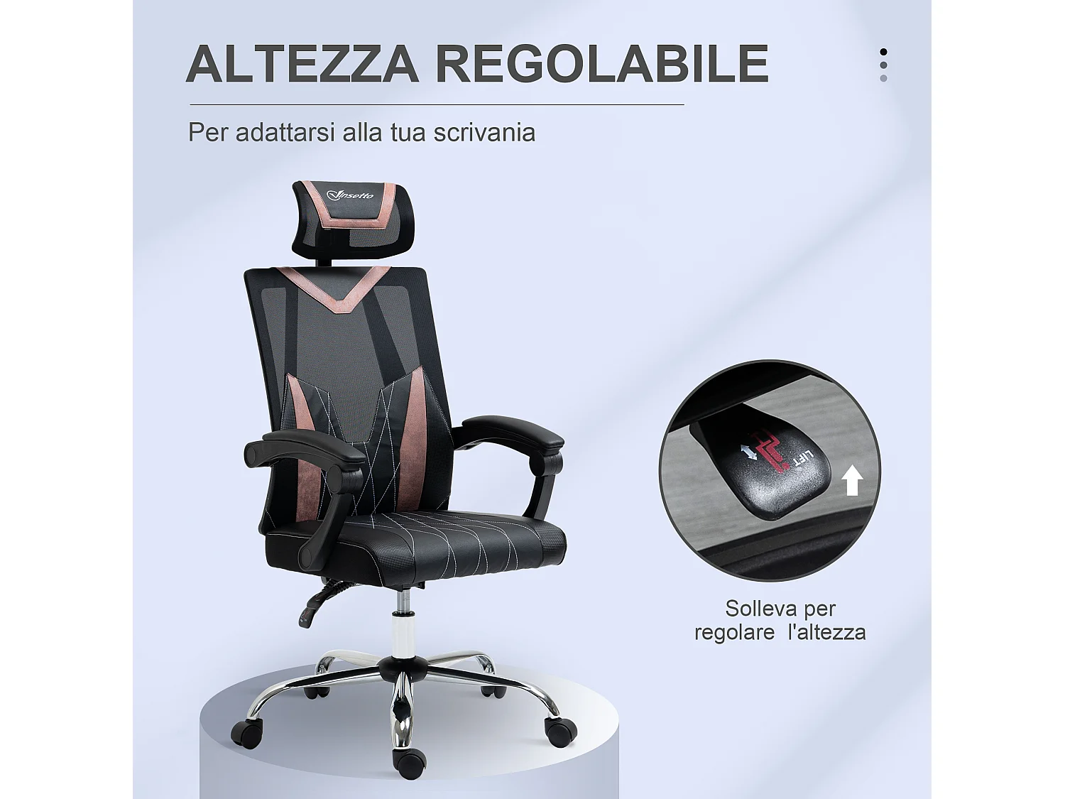 Sedia da ufficio inclinabile con supporto cervicale e lombare