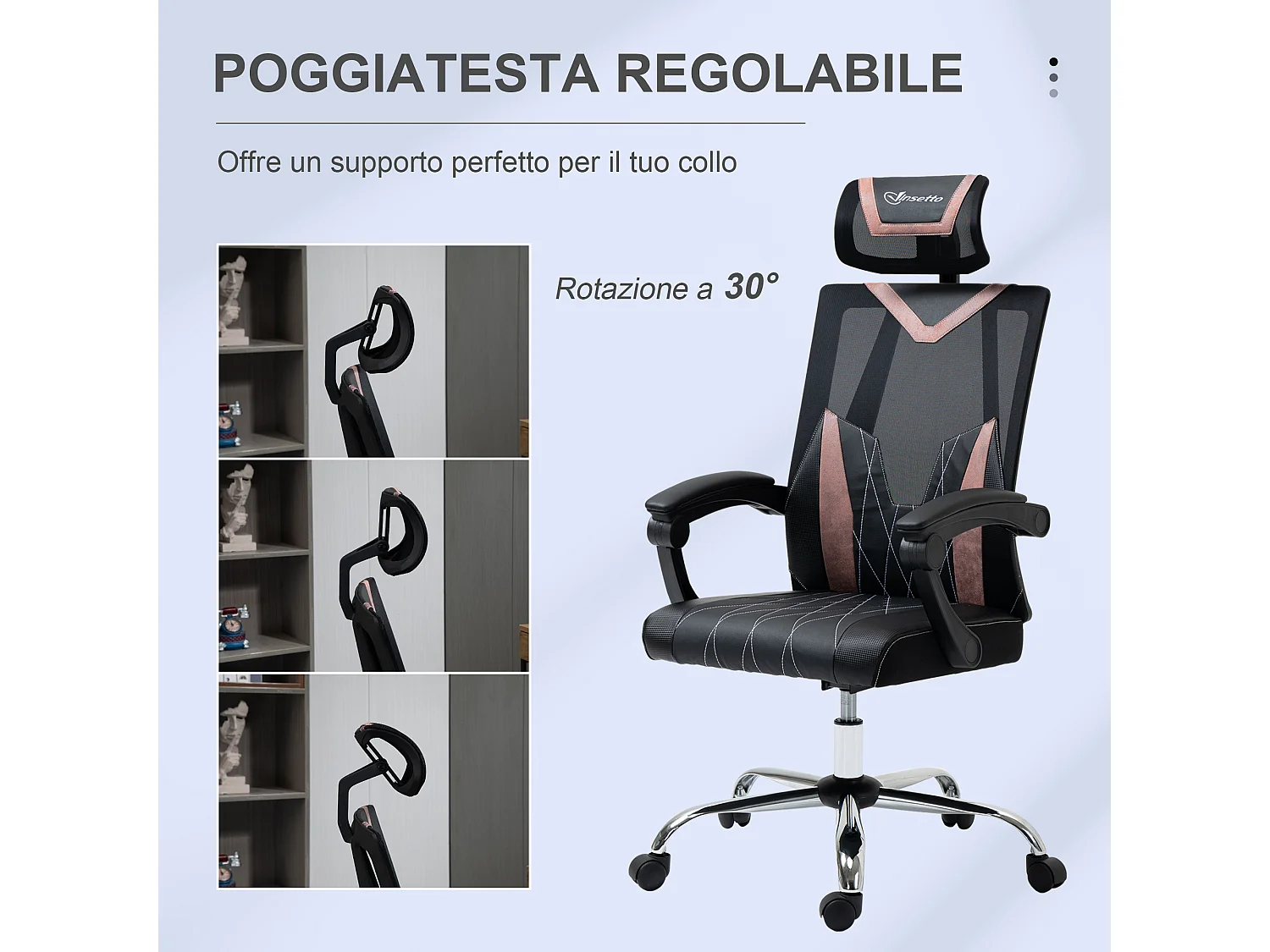 Sedia da ufficio inclinabile con supporto cervicale e lombare