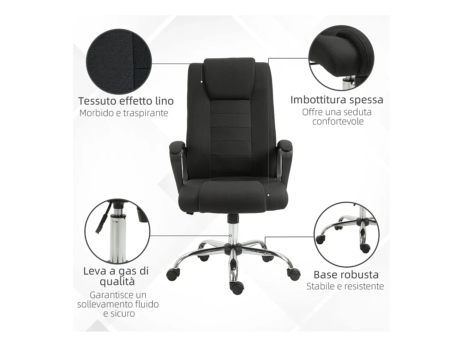 Sedia da ufficio ergonomica con altezza regolabile nero
