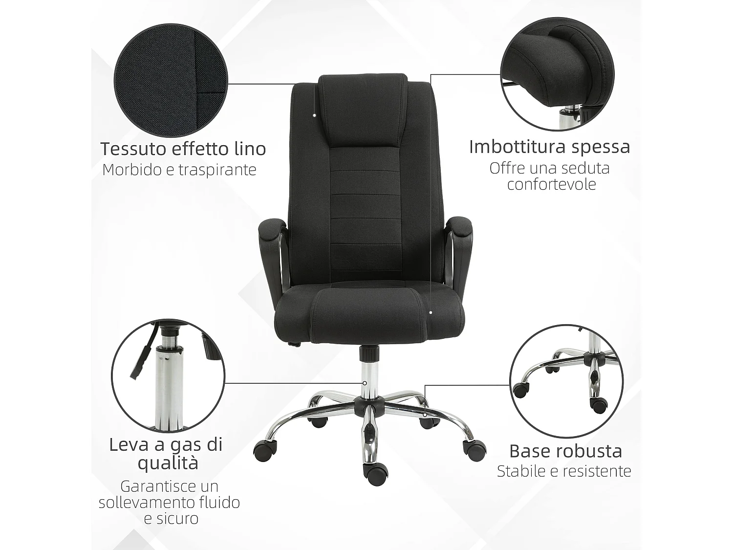 Sedia da ufficio ergonomica con altezza regolabile nero