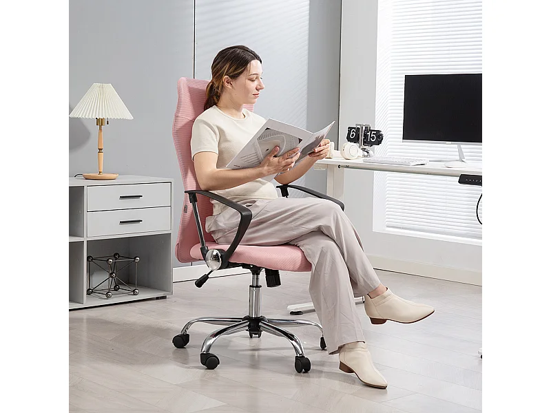 Sedia da ufficio ergonomica regolabile in tessuto a rete rosa