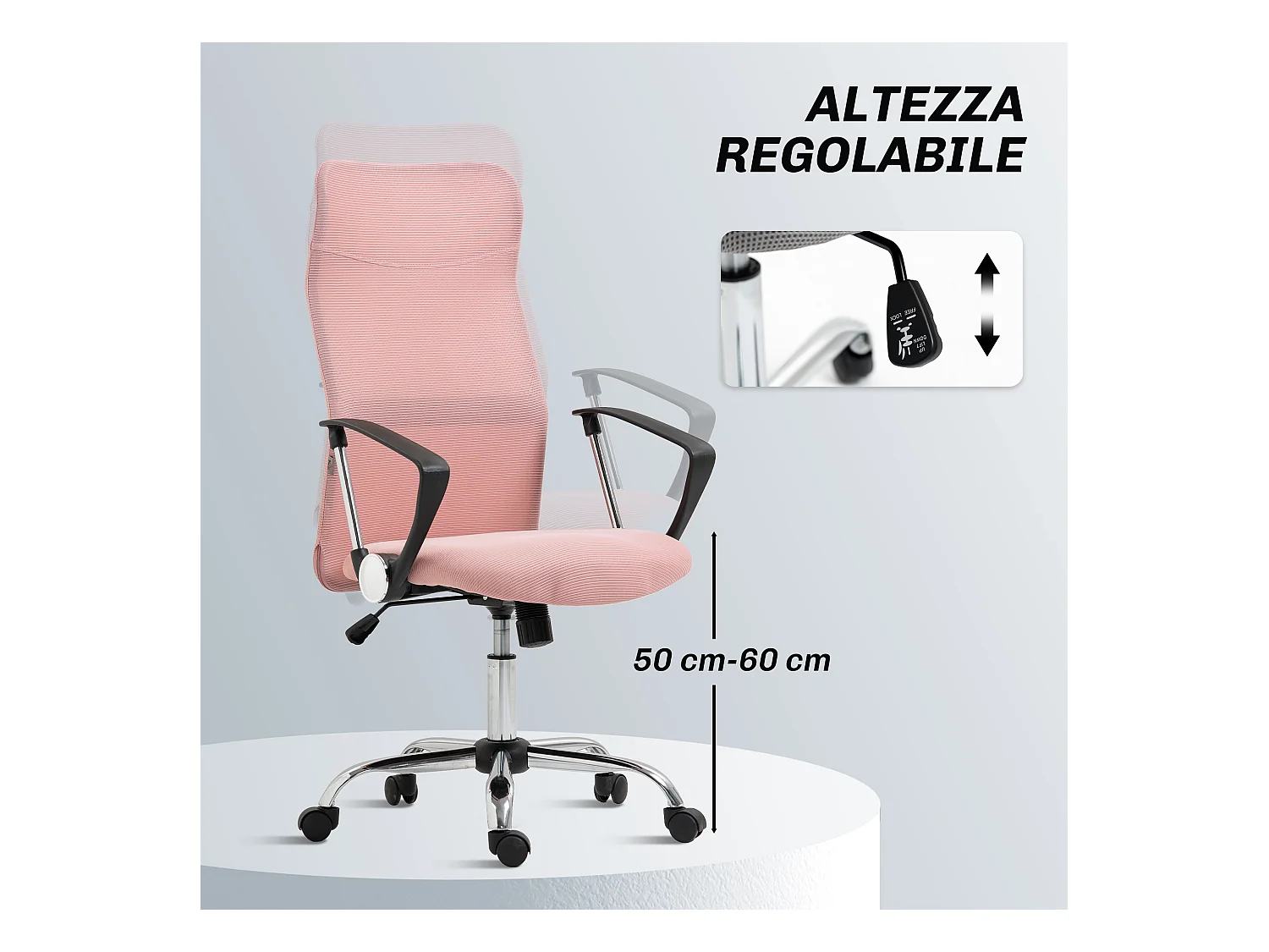 Sedia da ufficio ergonomica regolabile in tessuto a rete rosa