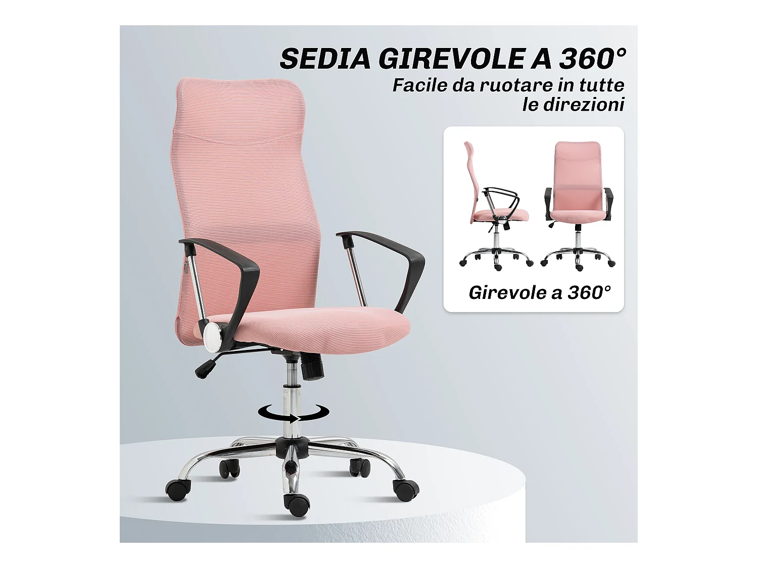 Sedia da ufficio ergonomica regolabile in tessuto a rete rosa