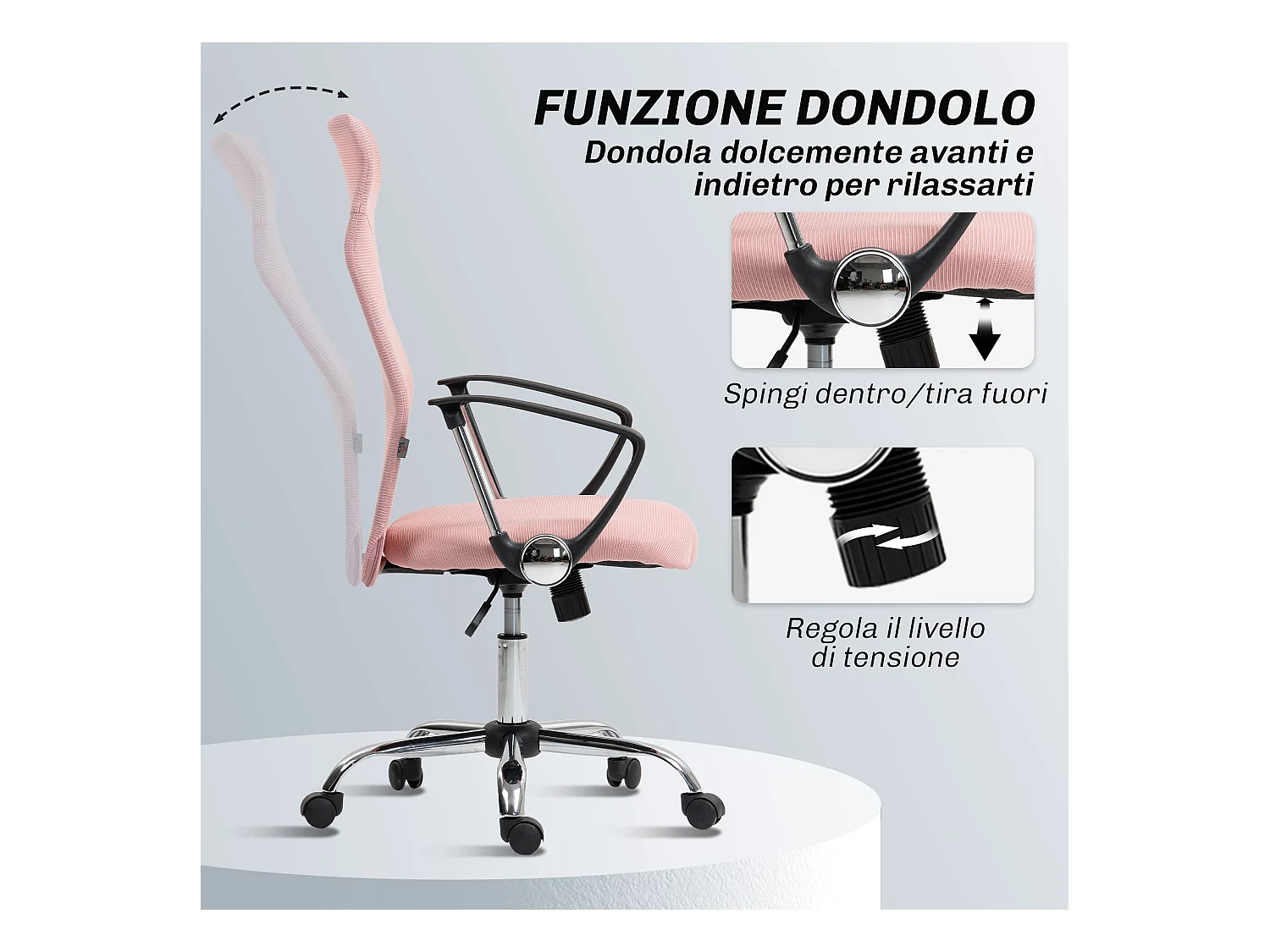 Sedia da ufficio ergonomica regolabile in tessuto a rete rosa