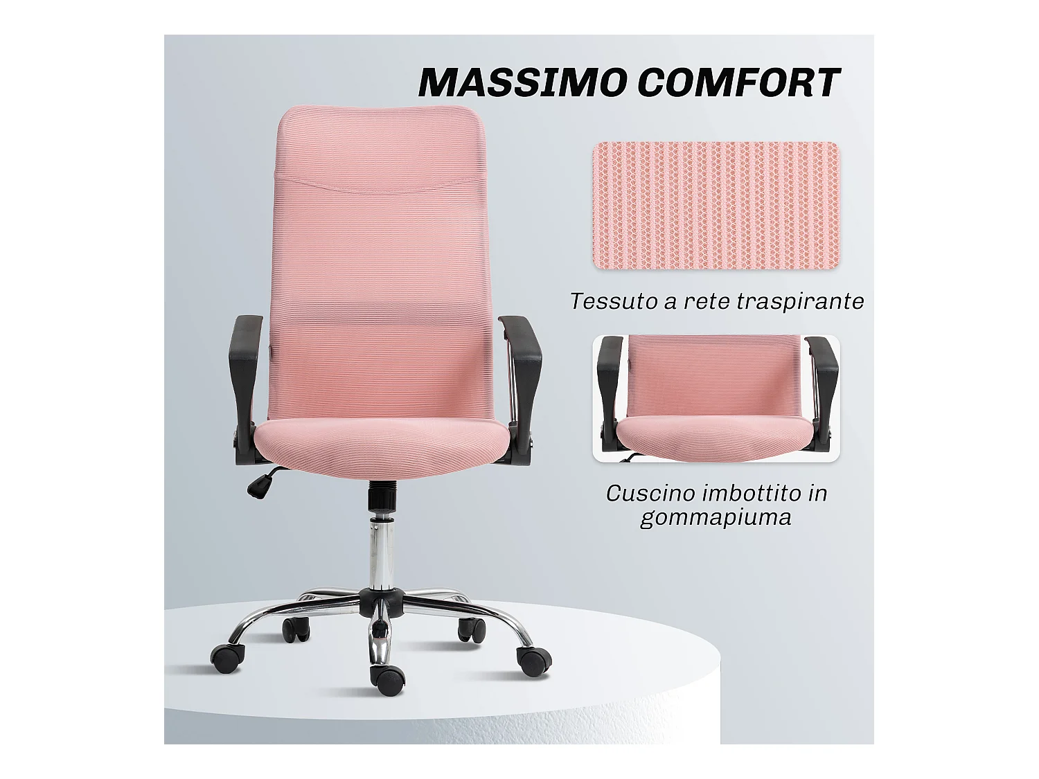 Sedia da ufficio ergonomica regolabile in tessuto a rete rosa