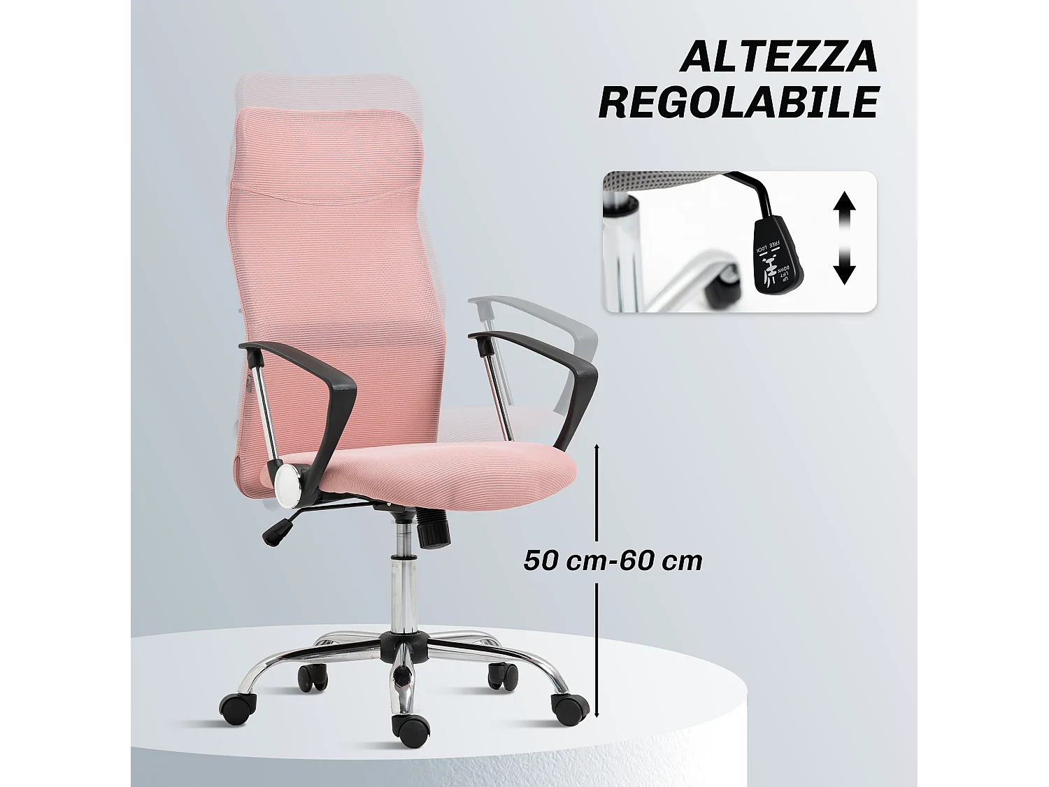 Sedia da ufficio ergonomica regolabile in tessuto a rete rosa